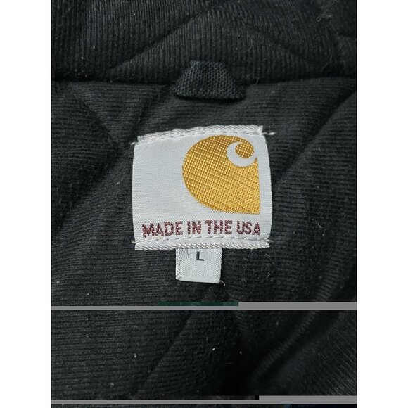 VTG Carhartt Jacket Mens Large Black J140 Duck Active Hooded Quilted Lined USA - Picture 3 of 14